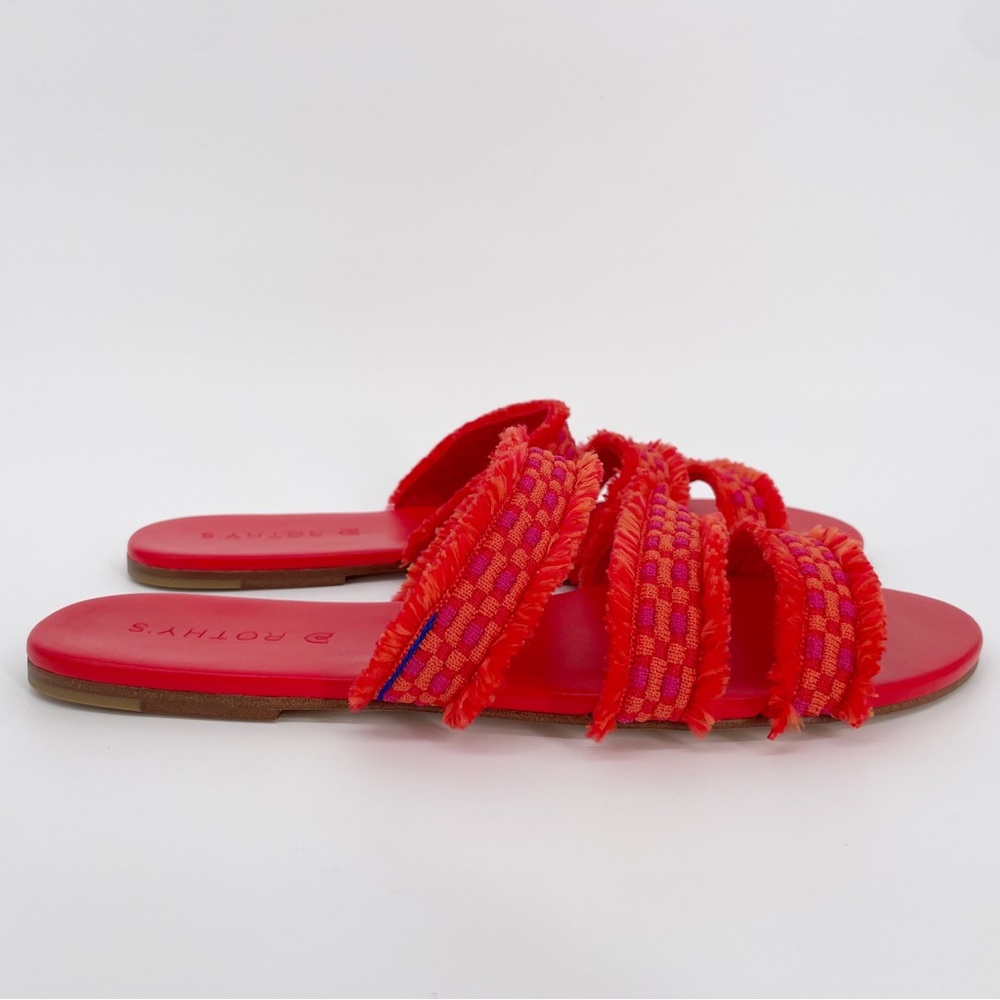 Rothy’s Triple Band Fringe Sandals in Bright Red Women’s - Picture 2 of 5